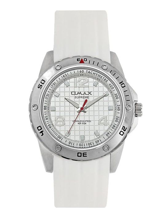 OMAX White Dial With White SiliconeStrap , Stainless Stail Watch For Men SS442