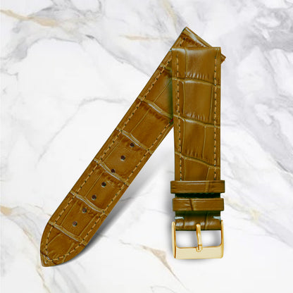 Omax Tan Croco Genuine Leather Watch Strap – Golden Buckle, Quick-Release | FS354