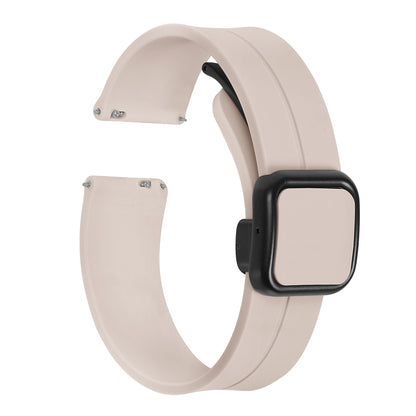 Omax 22 MM Beige Magnetic Folding Clasp Silicone Strap Smart Watch Replacement Band Universal Strap Compatible with All Brands Watch FSS10-BE-22-BK