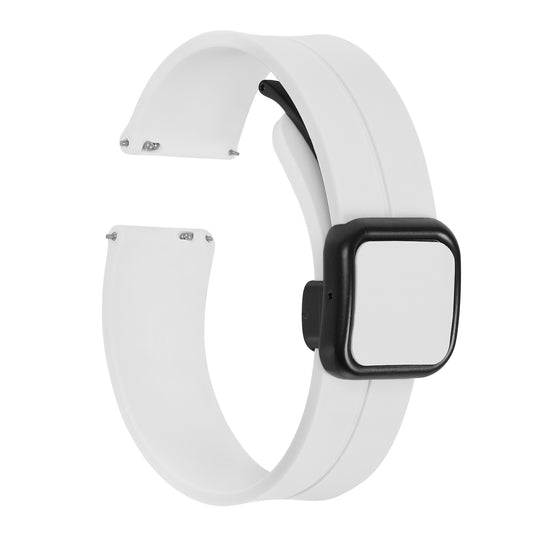 Omax 22 MM White Magnetic Folding Clasp Silicone Strap Smart Watch Replacement Band Universal Strap Compatible with All Brands Watch FSS10-WT-22-BK