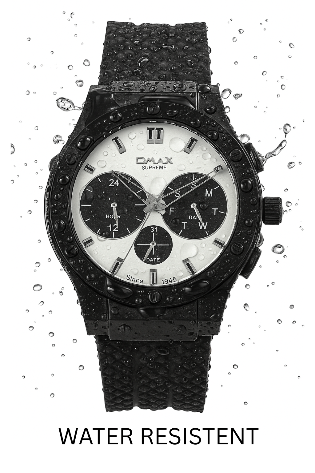 Omax White Dial Muiltifuction, Display with Black Long lasting Slicone Strap-SS616