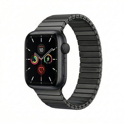 OMAX Stainless Steel Stretchable Elastic Solo Metal Chain Strap Band 49mm / 46mm / 45mm / 44mm Compatible with i Watch Ultra Series 10 9 8 7 6 5 SE 4 Black Strap-FMS120