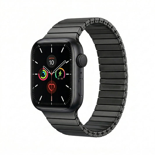 OMAX Stainless Steel Stretchable Elastic Solo Metal Chain Strap Band 38mm / 40mm / 42mm /Compatible with i Watch Ultra Series 10 9 8 7 6 5 SE 4 Black Strap-FMS120
