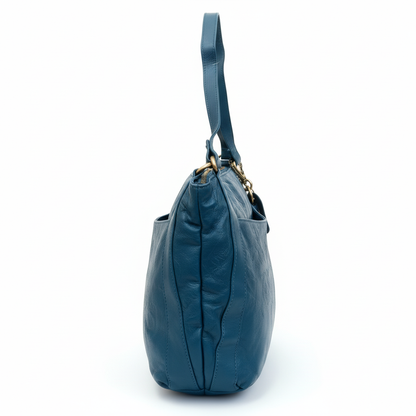 Blue Genuine Leather Handbag for Women – OMAX FL88 Embossed Shoulder Bag with Tassel - detail view 1