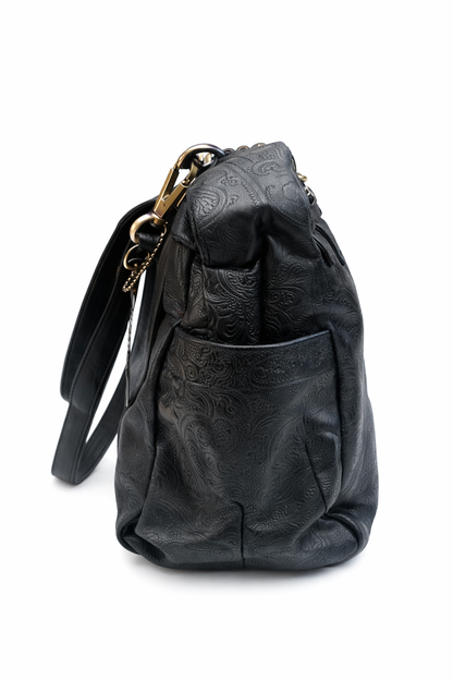 Black Genuine Leather Handbag for Women – OMAX FL88 Embossed Shoulder Bag with Tassel - detail view 1