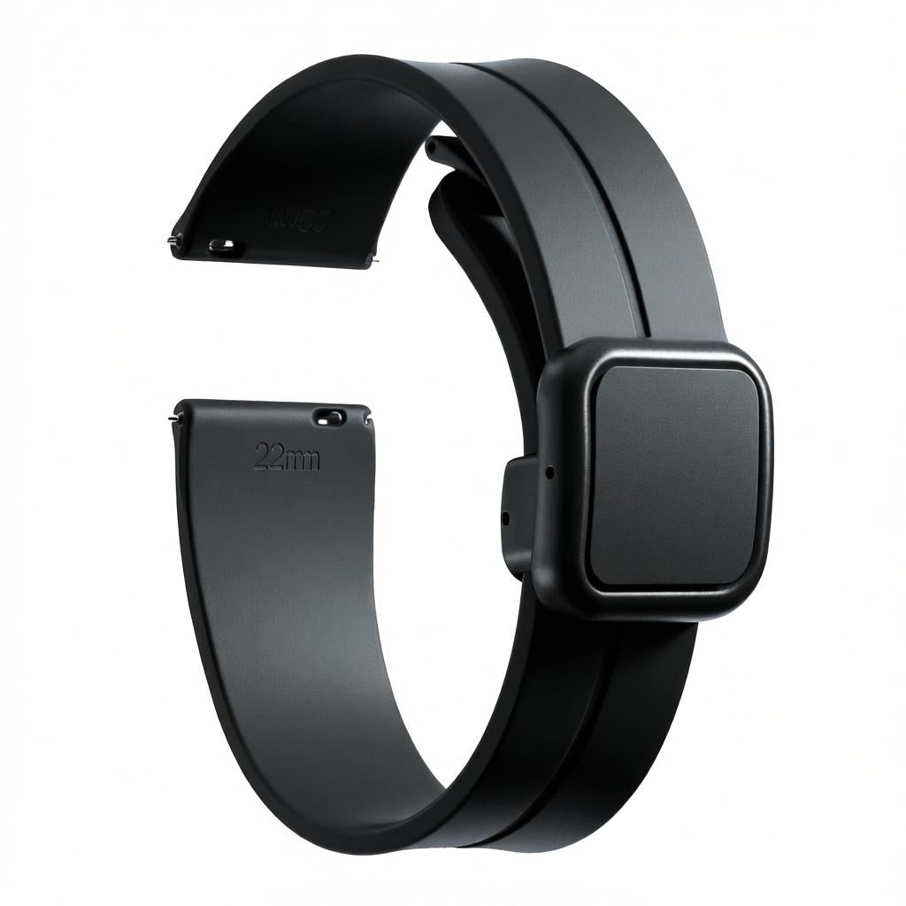 Omax 22 MM D Grey Magnetic Folding Clasp Silicone Strap Smart Watch Replacement Band Universal Strap Compatible with All Brands Watch FSS10-DGY-22-BK