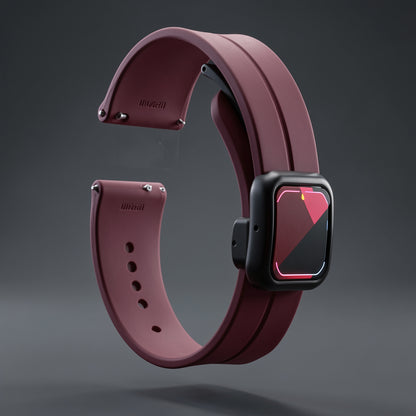 Omax 22 MM Maroon Magnetic Folding Clasp Silicone Strap Smart Watch Replacement Band Universal Strap Compatible with All Brands Watch FSS10-MN-22-BK