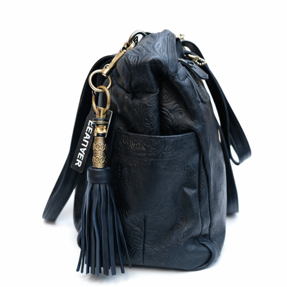 Black Genuine Leather Handbag for Women – OMAX FL88 Embossed Shoulder Bag with Tassel - back view
