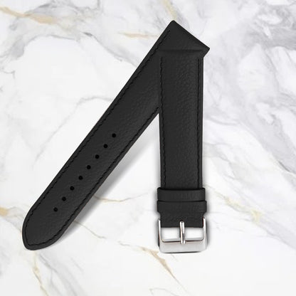 Boshek Black Genuine Leather, Silver Buckle Watch Strap for Quick Release and Self Changeable FS373-BL-22-S