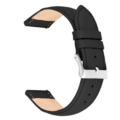 Boshek Black Genuine Leather, Silver Buckle Watch Strap for Quick Release and Self Changeable FS373-BL-22-S