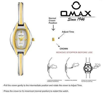 Omax Analog Golden Rectangle Dial With Stainless Steel Gold Silver Brecelete Style Strap Watch for Women BLS203A003