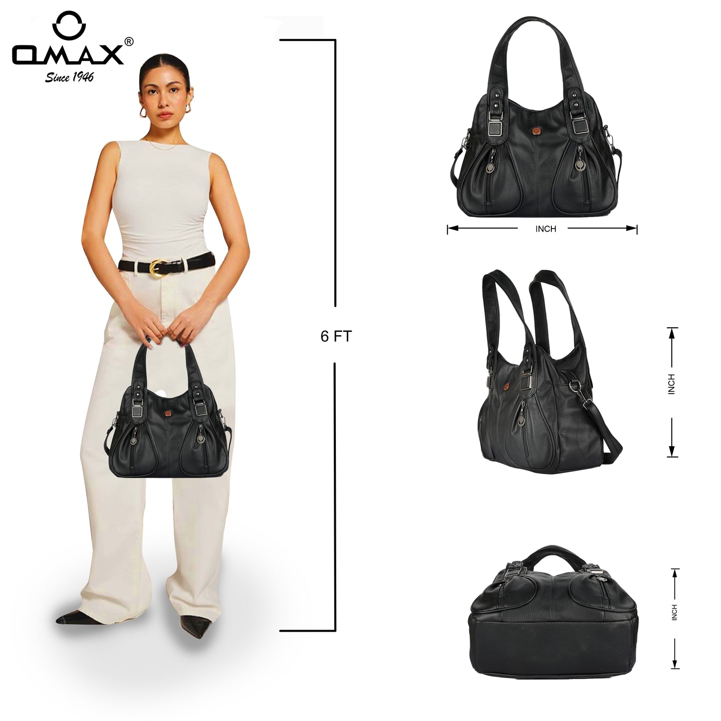 Black PU Leather Handbag for Women – OMAX OMB-401 Shoulder & Crossbody Bag - detail view 2