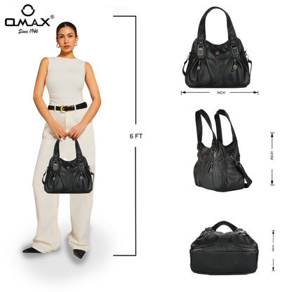 Black PU Leather Handbag for Women – OMAX OMB-401 Shoulder & Crossbody Bag - detail view 2