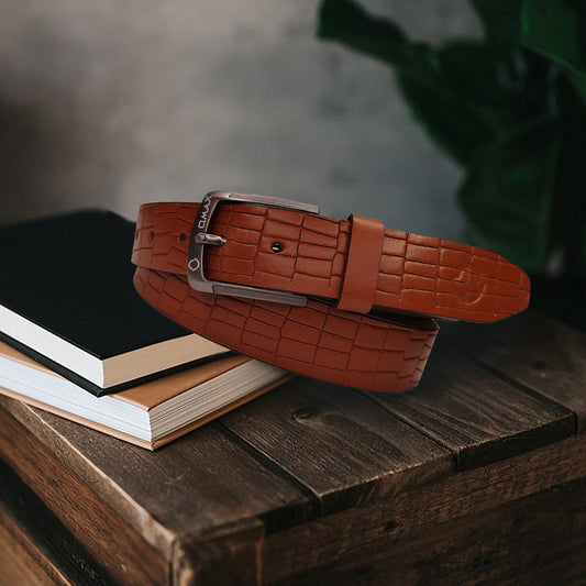 Omax Tan  Genuine Leather Premium Braided  Belts for men BLTBTL027