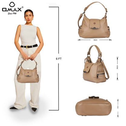 Tan Handbag for Women – OMAX H01 PU Leather Shoulder Bag for Daily & Party Use