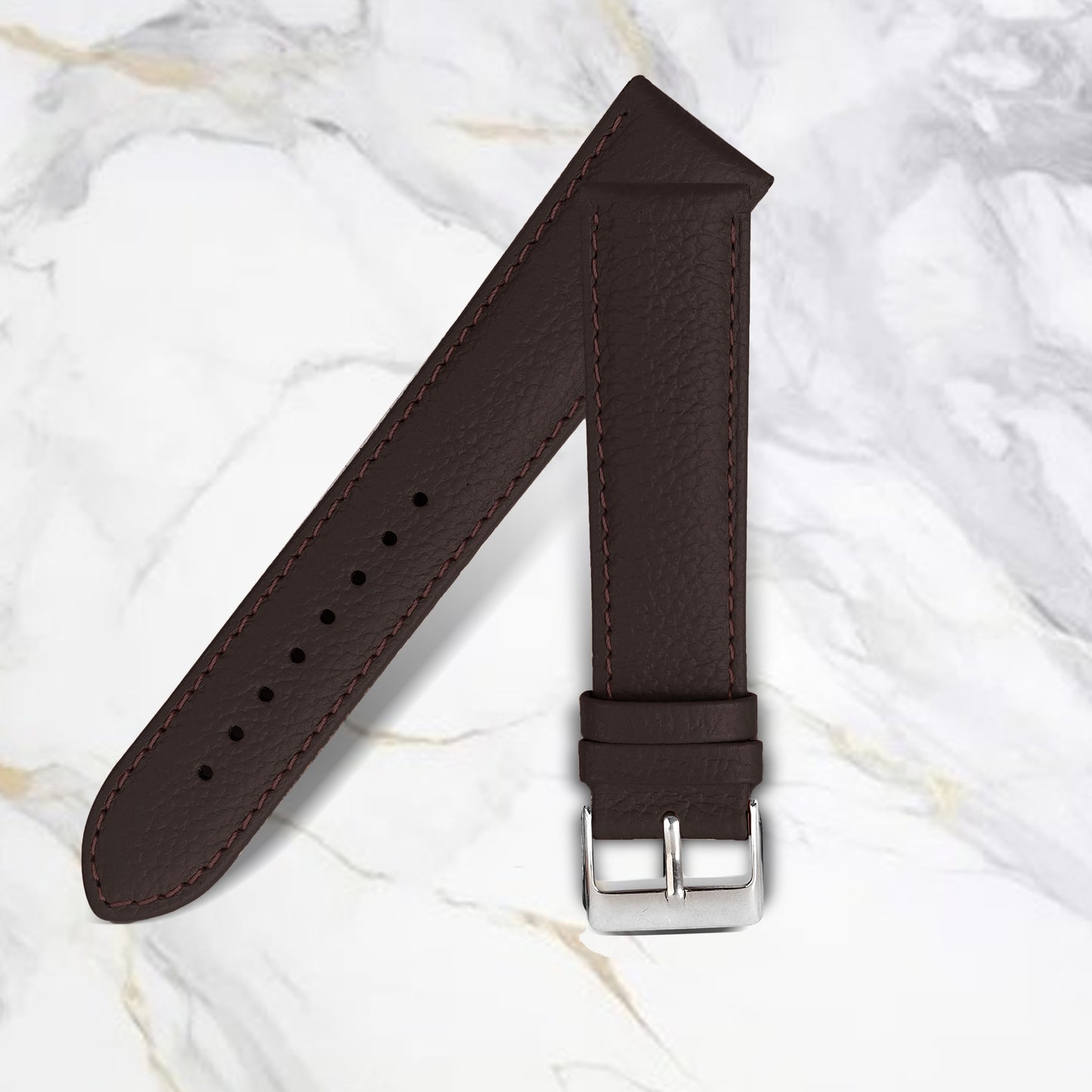 Boshek Brown Genuine Leather, Silver Buckle Watch Strap for Quick Release and Self Changeable FS373-DB-22-S