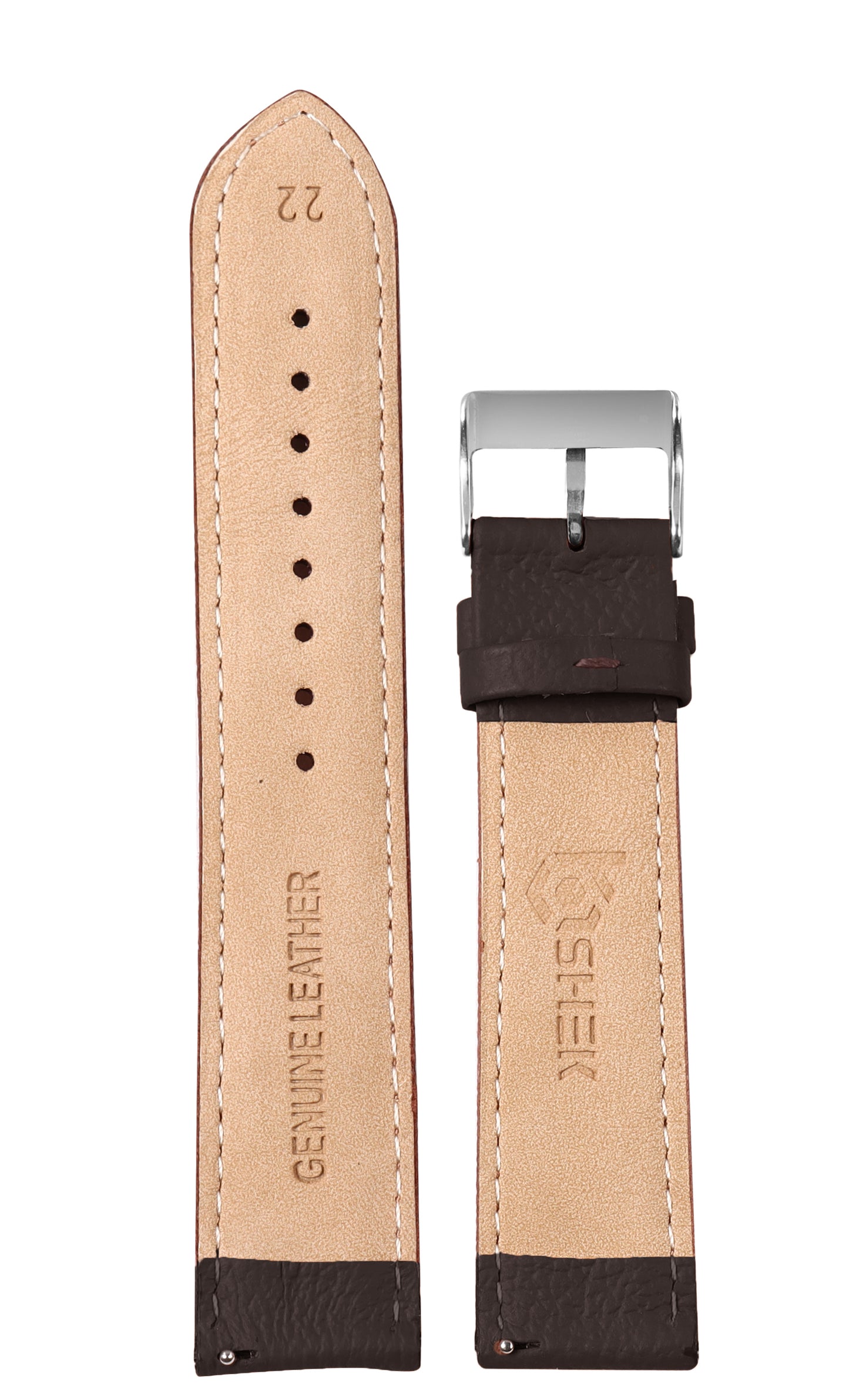 Boshek Brown Genuine Leather, Silver Buckle Watch Strap for Quick Release and Self Changeable FS373-DB-22-S