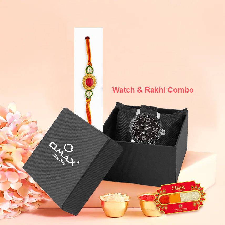 OMAX Premium Rakhi Gift Hamper for Brother, Designer Rakhi with Omax Wrist Watch RB287