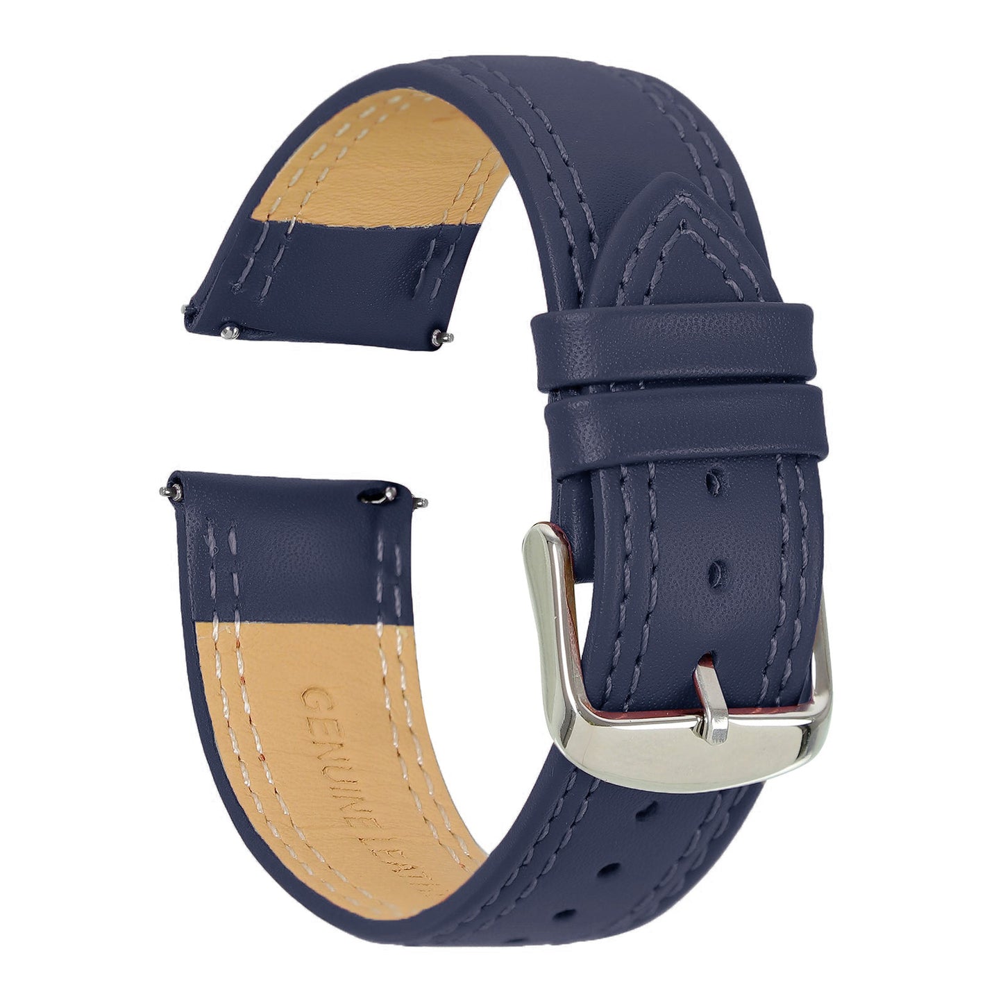 Omax 22mm Blue Solid Genuine Leather Watch Strap-Double Stitch for Quick Release and Self Changeable FS347