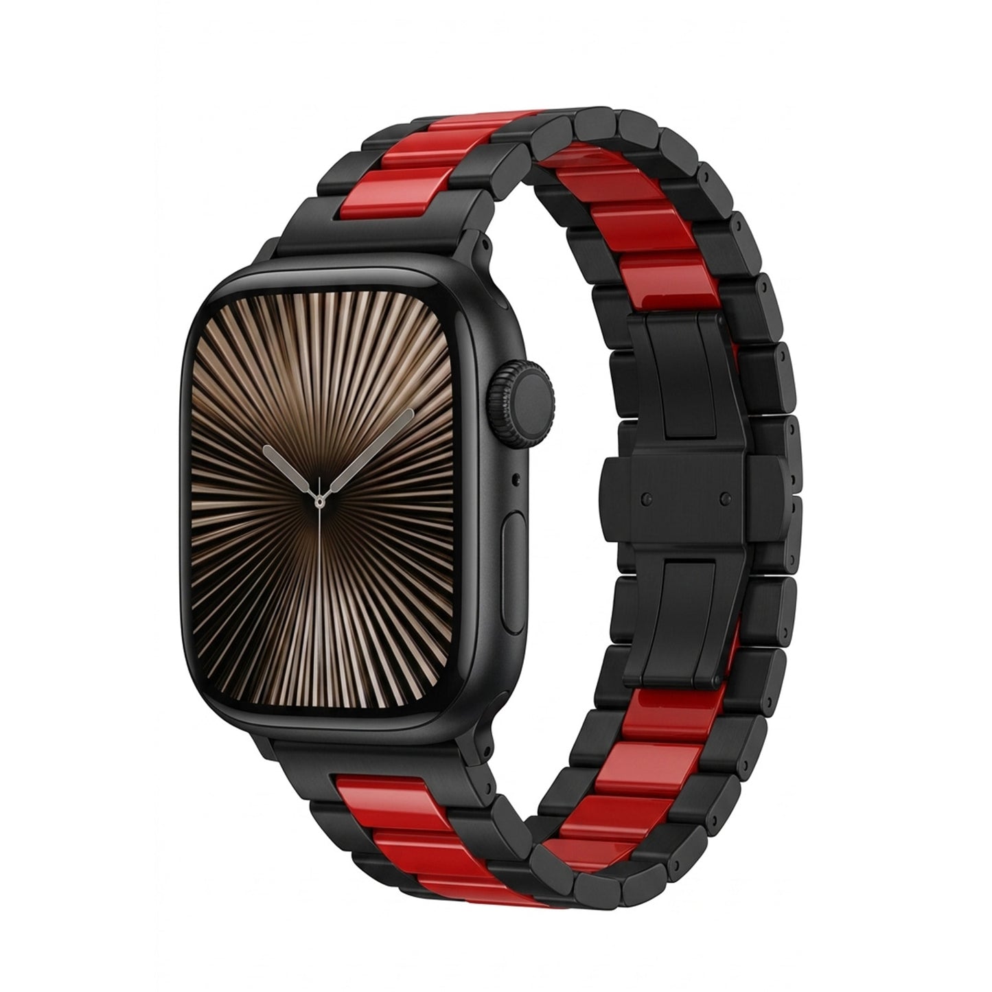 Omax FMS101 Black & Red Two-Tone Stainless Steel Apple Watch Strap – 38mm 40mm 41mm