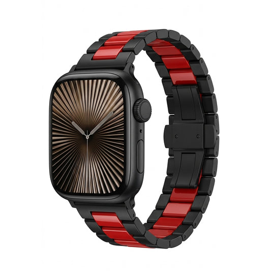 Omax FMS101 Black & Red Two-Tone Stainless Steel Apple Watch Strap – 38mm 40mm 41mm