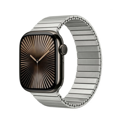 OMAX Stainless Steel Stretchable Elastic Solo Metal Chain Strap Band 49mm / 46mm / 45mm / 44mm Compatible with i Watch Ultra Series 10 9 8 7 6 5 SE 4 Silver Strap-FMS121
