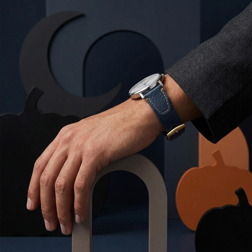 Premium 22mm Vintage Blue Genuine Leather Watch Strap – Quick Release Hand-Stitched Band with Heavy Duty Stainless Steel Buckle