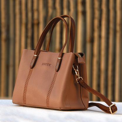 Tan Structured Tote Bag for Women – OMAX PU Leather Handbag with Detachable Sling