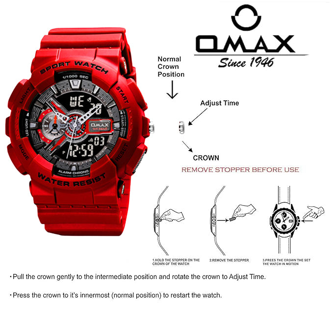 OMAX Analogue and Digital with Black Digital display , Green Resin Fiber Case Strap Watch for Men and Women-DS91920P