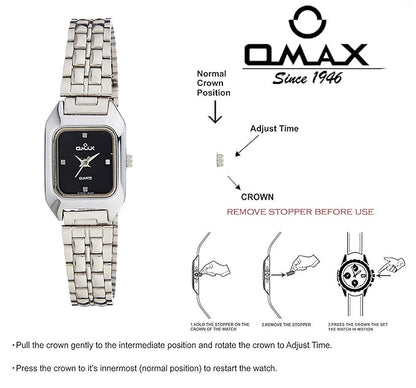 Omax Analog Black Rectangle Dial Stainless Steel Bracelet Style Strap Watch for Women BLS214V002