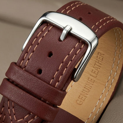 Omax 22mm Burgundy Genuine Leather Watch Strap – Double Stitch, Silver Buckle | FS347