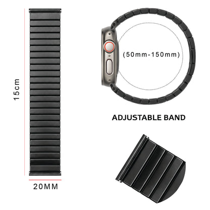 OMAX Stainless Steel Stretchable Elastic Solo Metal Chain Strap Band 49mm / 46mm / 45mm / 44mm Compatible with i Watch Ultra Series 10 9 8 7 6 5 SE 4 Black Strap-FMS120