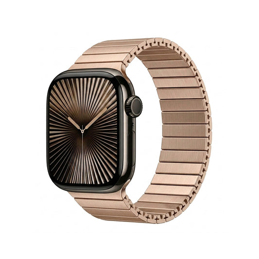 OMAX Stainless Steel Stretchable Elastic Solo Metal Chain Strap Band 38mm / 40mm / 42mm / Compatible with i Watch Ultra Series 10 9 8 7 6 5 SE 4 Golden Strap-FMS121