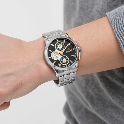 Omax Black Multifunction Silver Stainless Steel Mens Watch MG19P26I