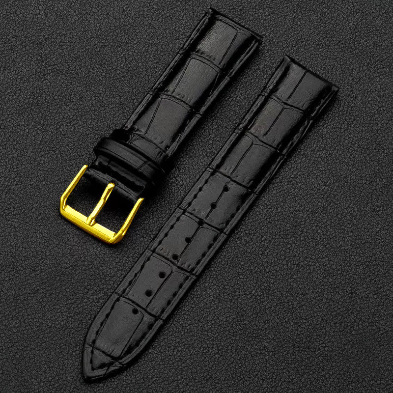 Omax Black Croco Genuine Leather Watch Strap 22mm – Golden Buckle, Quick-Release | FS412