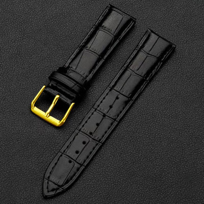 Omax Black Croco Genuine Leather Watch Strap 22mm – Golden Buckle, Quick-Release | FS412