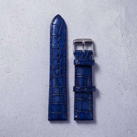 OMAX 20mm Blue Genuine Leather Watch Strap with Croco Embossed Texture | Stainless Steel Buckle | Quick Release