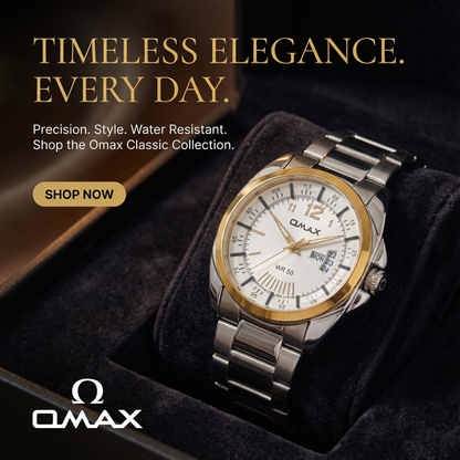 Omax White Dial Day Date Gold Bezel Stainless Steel Watch for Men – SS397