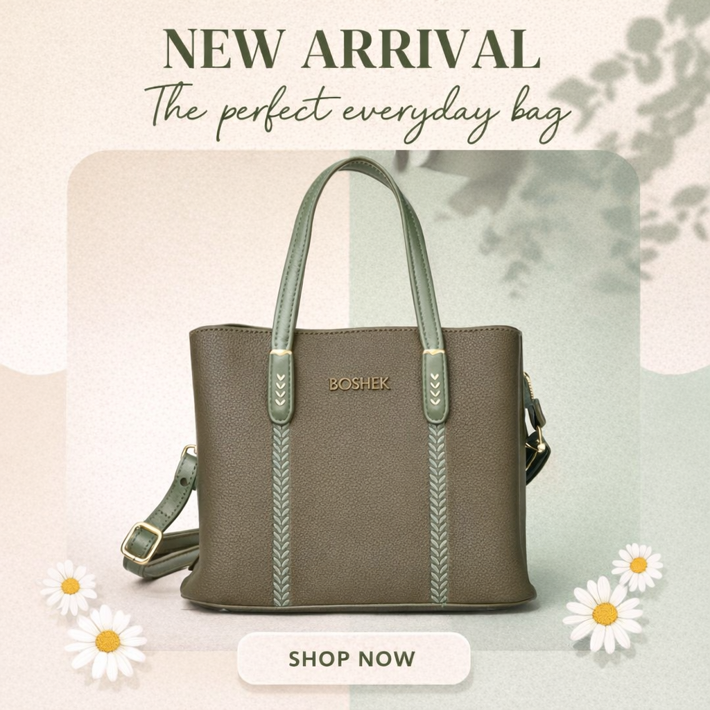 Olive Green Handbag for Women – OMAX Structured PU Leather Tote with Detachable Sling