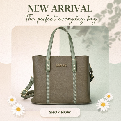 Olive Green Handbag for Women – OMAX Structured PU Leather Tote with Detachable Sling