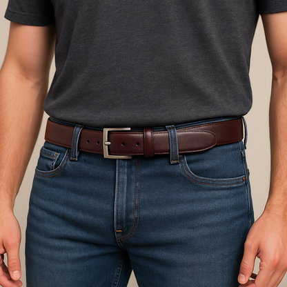 GENUINE LEATHER BELTS OMAX MENS BELT LTBTL01-BLACK BROWN
