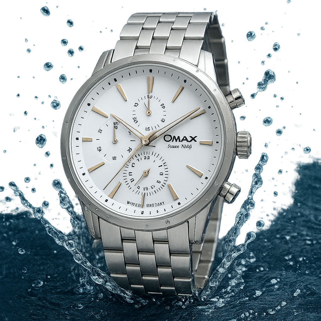 Omax White Dial Chronograph Display Silver Stainless Steel Watch for Men SS408