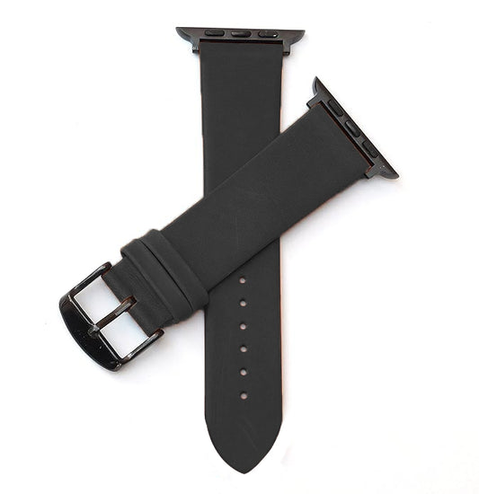 Boshek Grey Genuine Leather Watch Strap. Black Stainless Steel Buckle Self Changeable FS308-GY-42-B