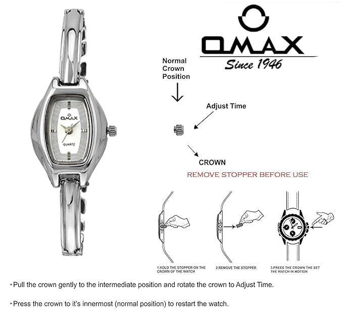 Omax Analog Silver Rectangle Dial With Stainless Steel Silver Brecelete Style Strap Watch for Women BLS203V003