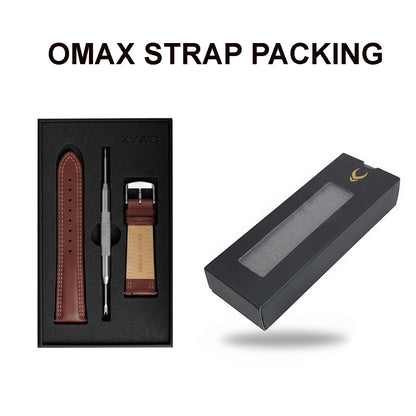 Omax 22mm Burgundy Genuine Leather Watch Strap – Double Stitch, Silver Buckle | FS347