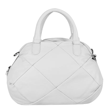 Omax White Full Grain Genuine Leather Unique Football Style Handbag for Women LTHRL1
