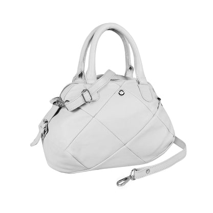 Omax White Full Grain Genuine Leather Unique Football Style Handbag for Women LTHRL1