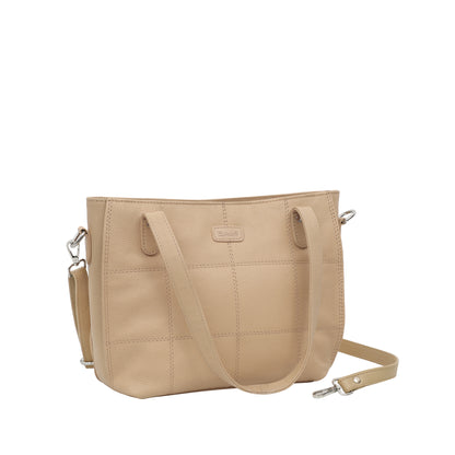 Omax Beige Genuine Leather Hand Bag