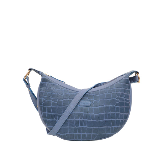 Omax Blue Halfmoon Design Genuine Leather Sling Bag LTHRL5