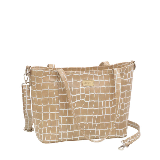 Omax Beige Croco Genuine Leather Sling Hand Bag